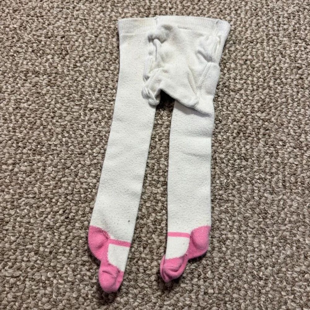 Baby Girl Tights White Pink Mary Jane Print Footed Size 9 Months